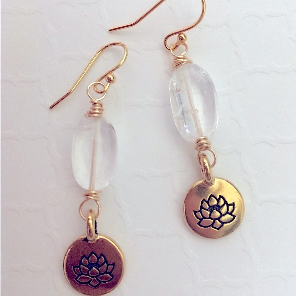 Quartz Lotus Dangle Earrings
